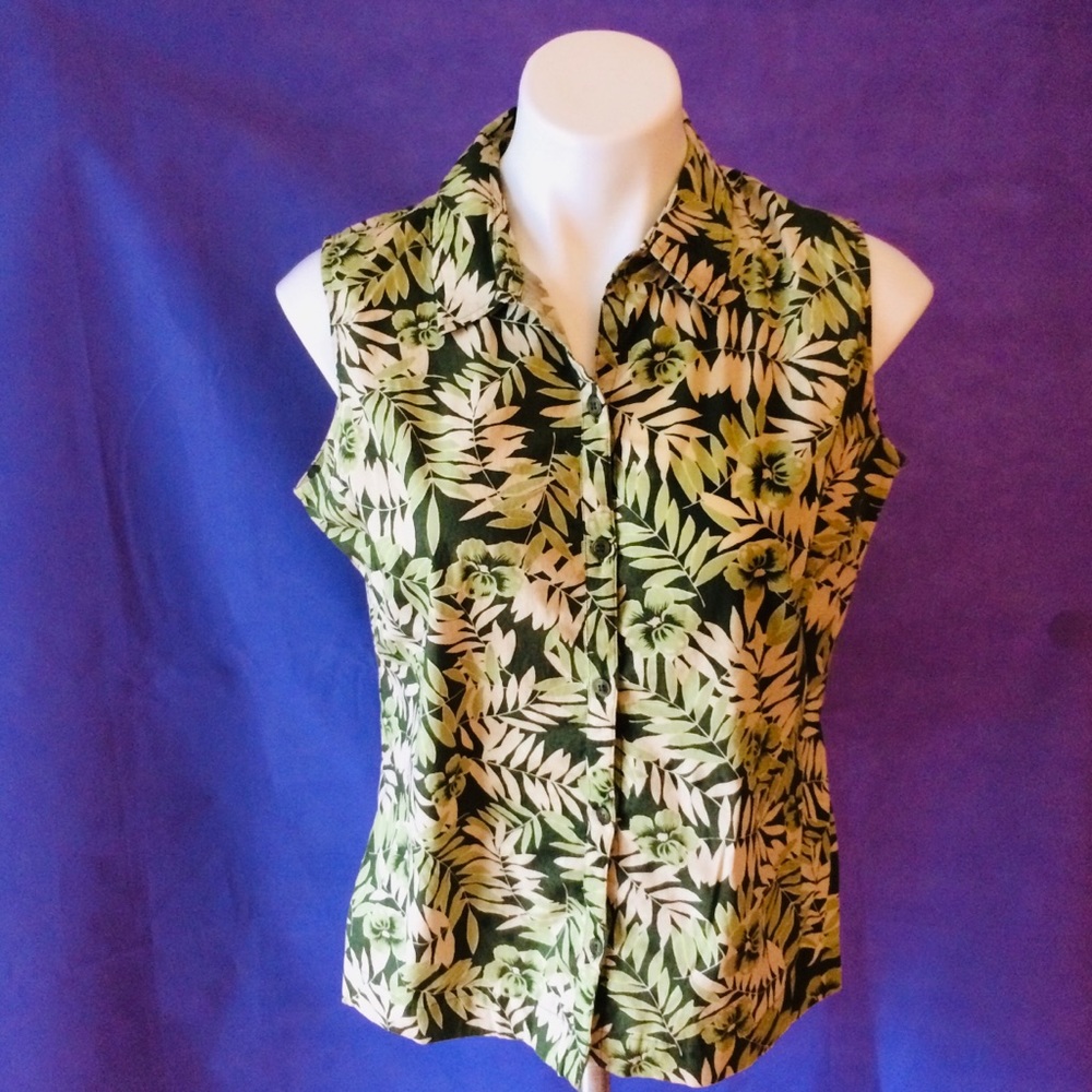 L VILLAGER PETITE HAWAIIAN SHIRT SLEEVELESS COTTON
